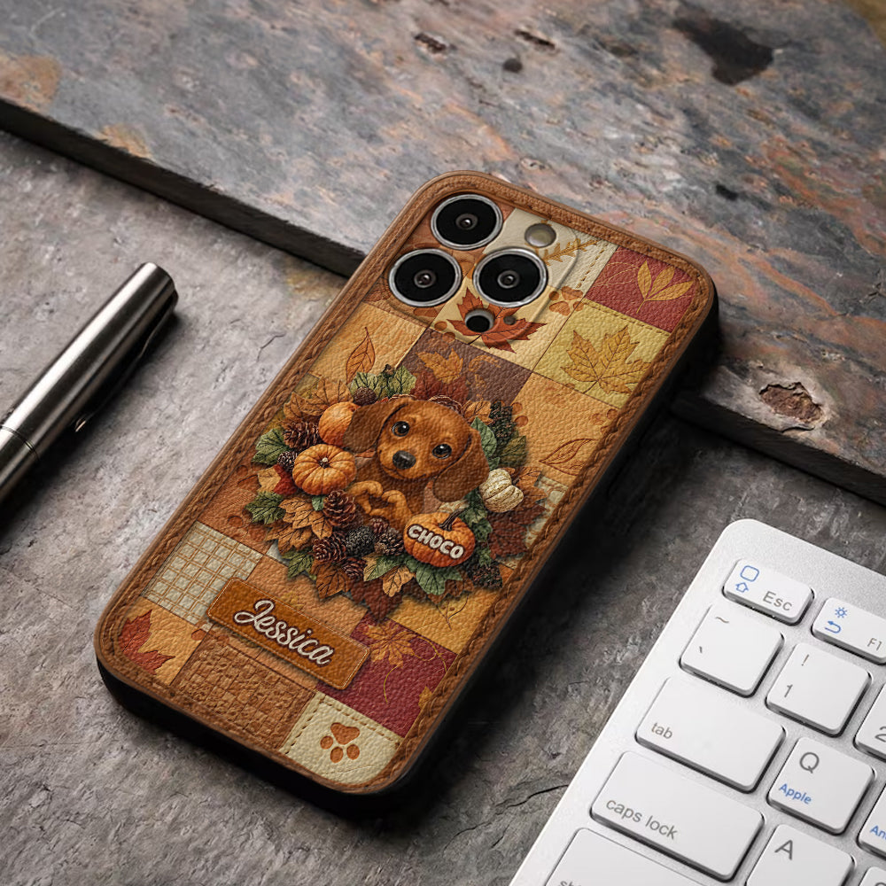 Welcome Fall - Personalized Dog Leather Phone Case