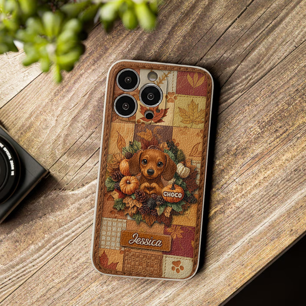 Welcome Fall - Personalized Dog Leather Phone Case