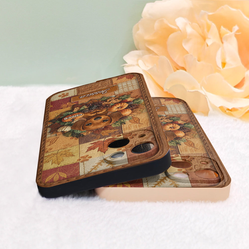 Welcome Fall - Personalized Dog Leather Phone Case