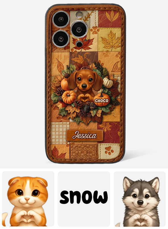Welcome Fall - Personalized Dog Leather Phone Case