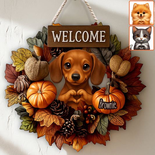 Welcome Fall - Personalized Dog Custom Shaped Wood Sign