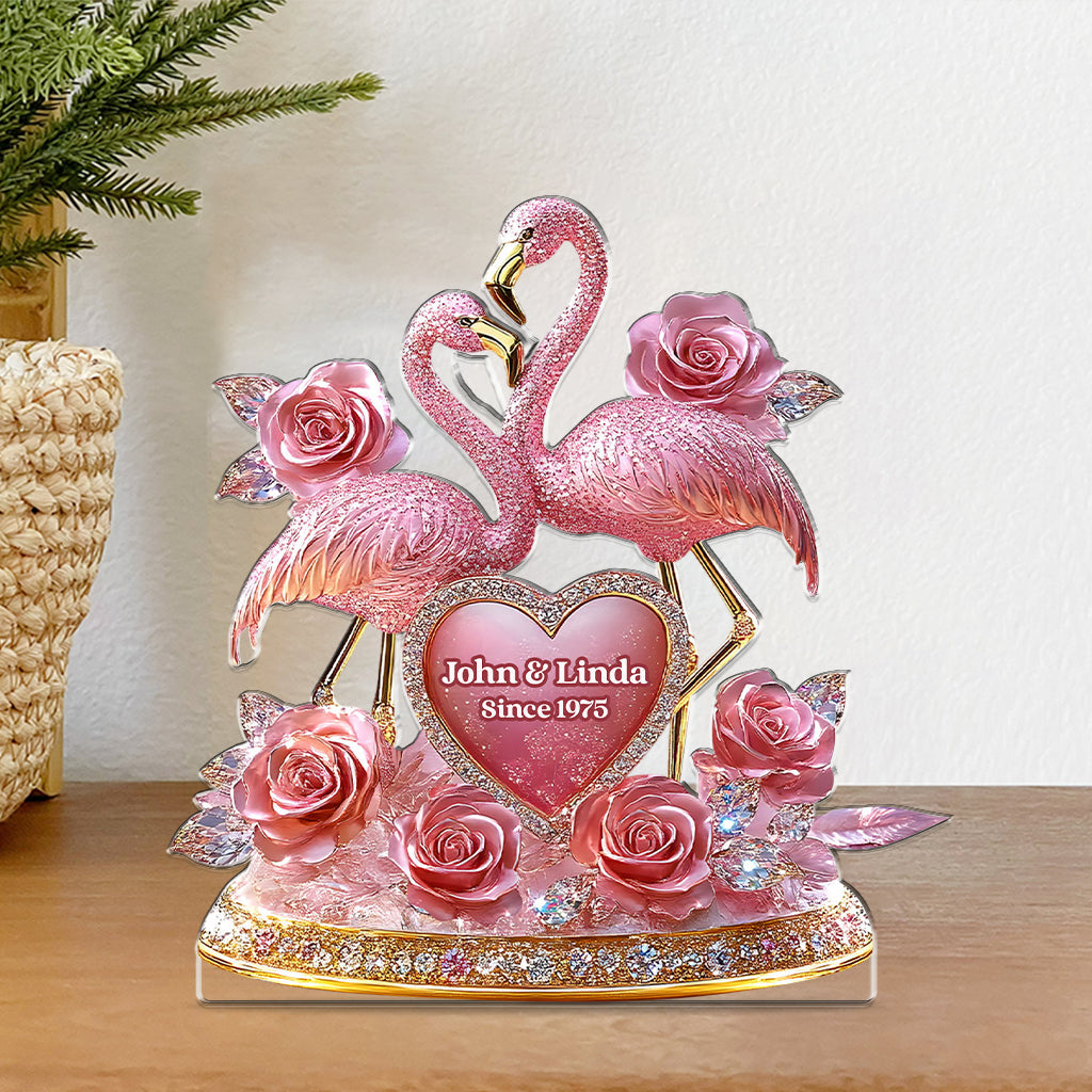 Together In Pink Romantic Flamingo Display - Personalized Couple Custom Shaped Acrylic Plaque