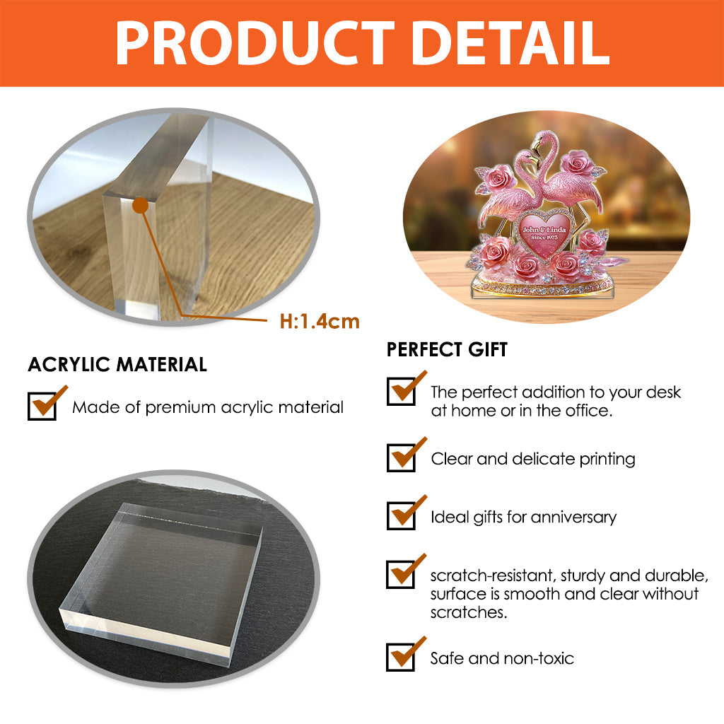 Together In Pink Romantic Flamingo Display - Personalized Couple Custom Shaped Acrylic Plaque