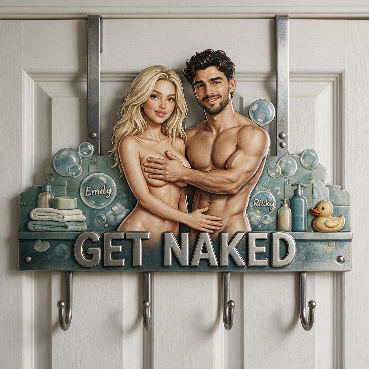 Get Naked - Personalized Spicy Couple Metal Door Hooks