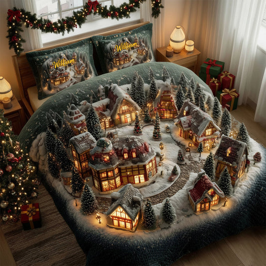 Christmas Winter Village - Personalized Christmas Quilt Set