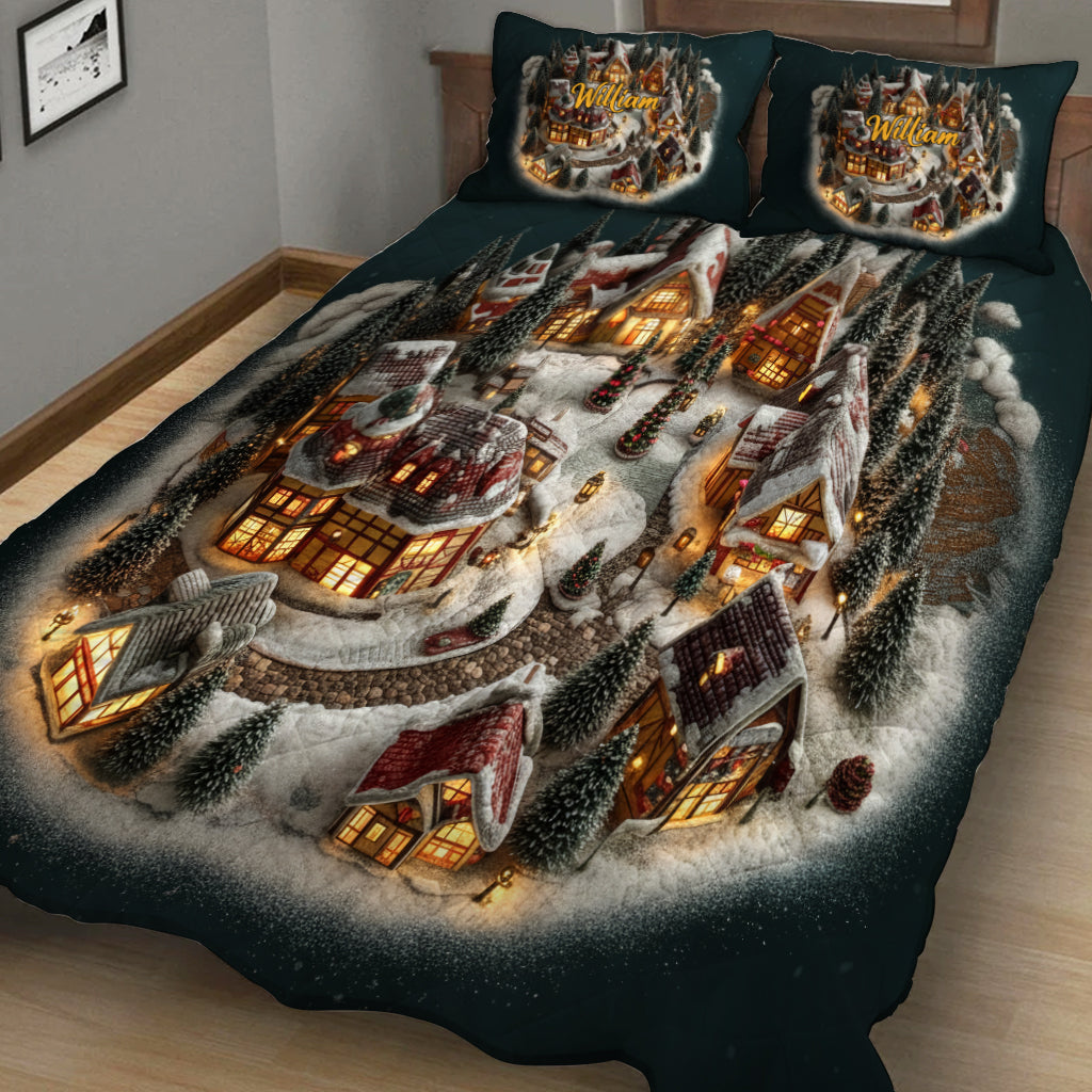 Christmas Winter Village - Personalized Christmas Quilt Set