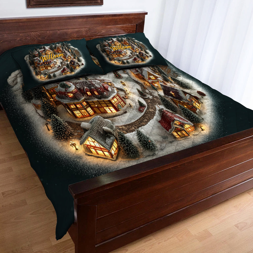 Christmas Winter Village - Personalized Christmas Quilt Set