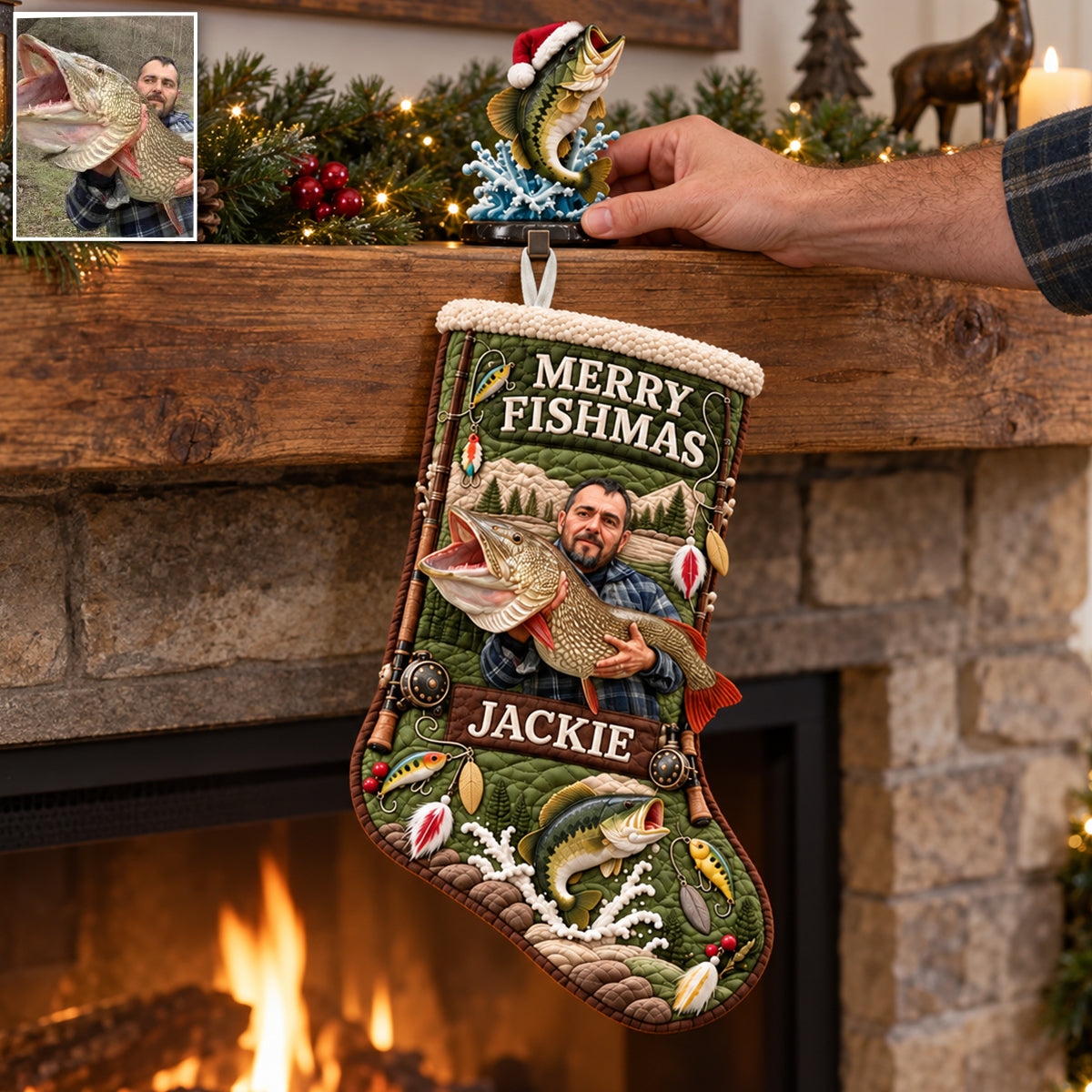 Merry Fishmas Christmas Gift For Fishing Lovers - Personalized Fishing Christmas Stocking With Hanger
