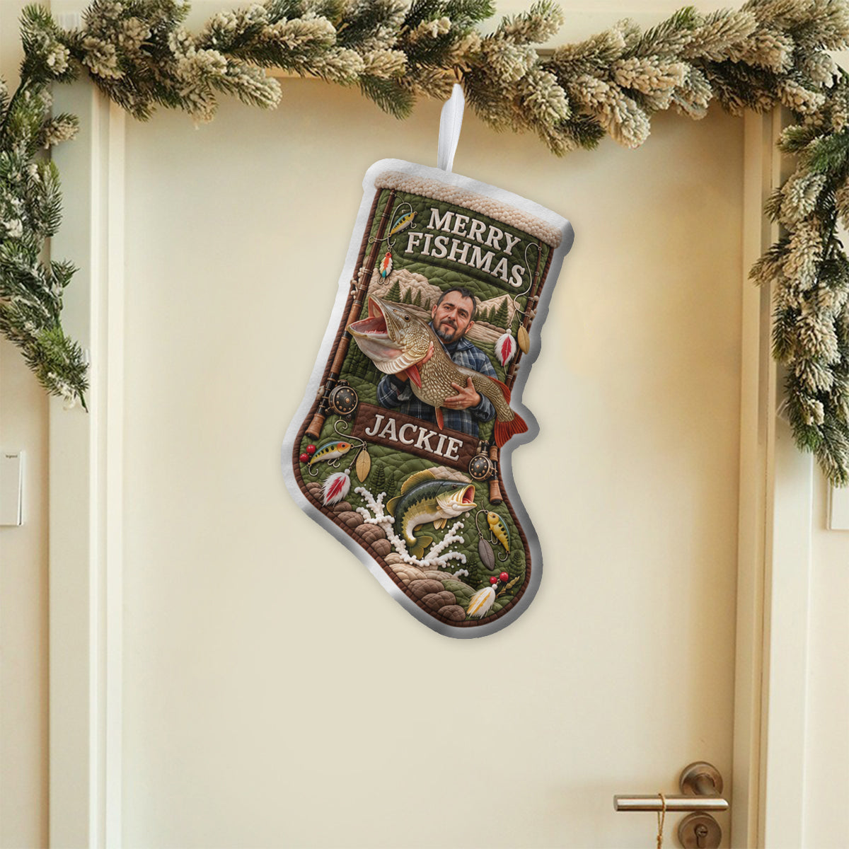 Merry Fishmas Christmas Gift For Fishing Lovers - Personalized Fishing Christmas Stocking With Hanger