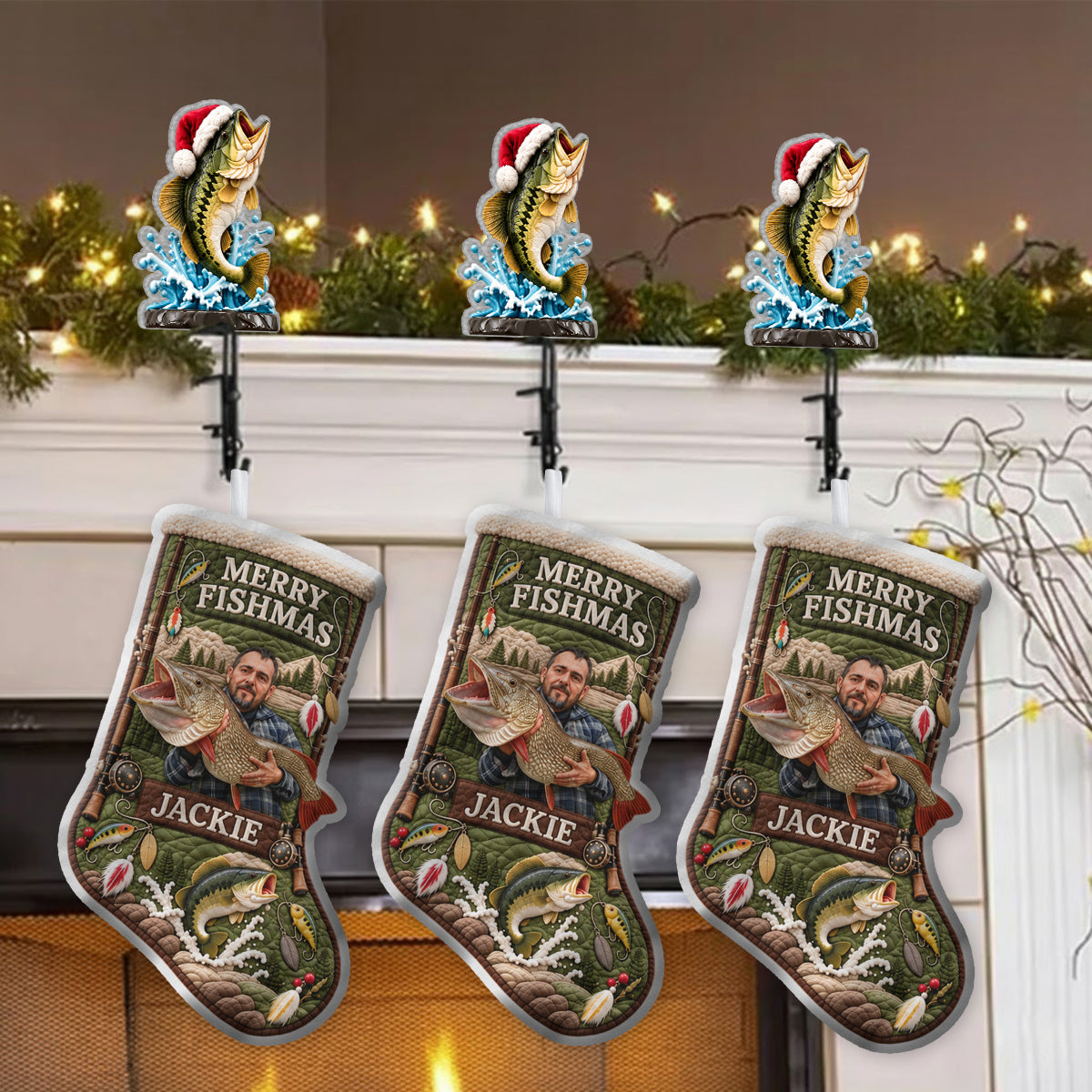 Merry Fishmas Christmas Gift For Fishing Lovers - Personalized Fishing Christmas Stocking With Hanger