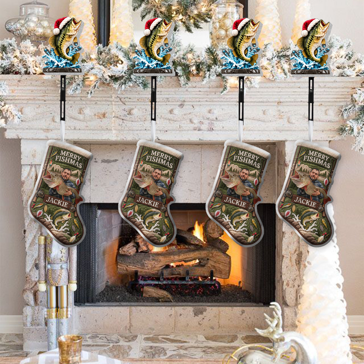 Merry Fishmas Christmas Gift For Fishing Lovers - Personalized Fishing Christmas Stocking With Hanger