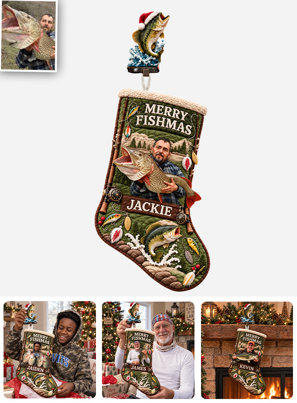 Merry Fishmas Christmas Gift For Fishing Lovers - Personalized Fishing Christmas Stocking With Hanger