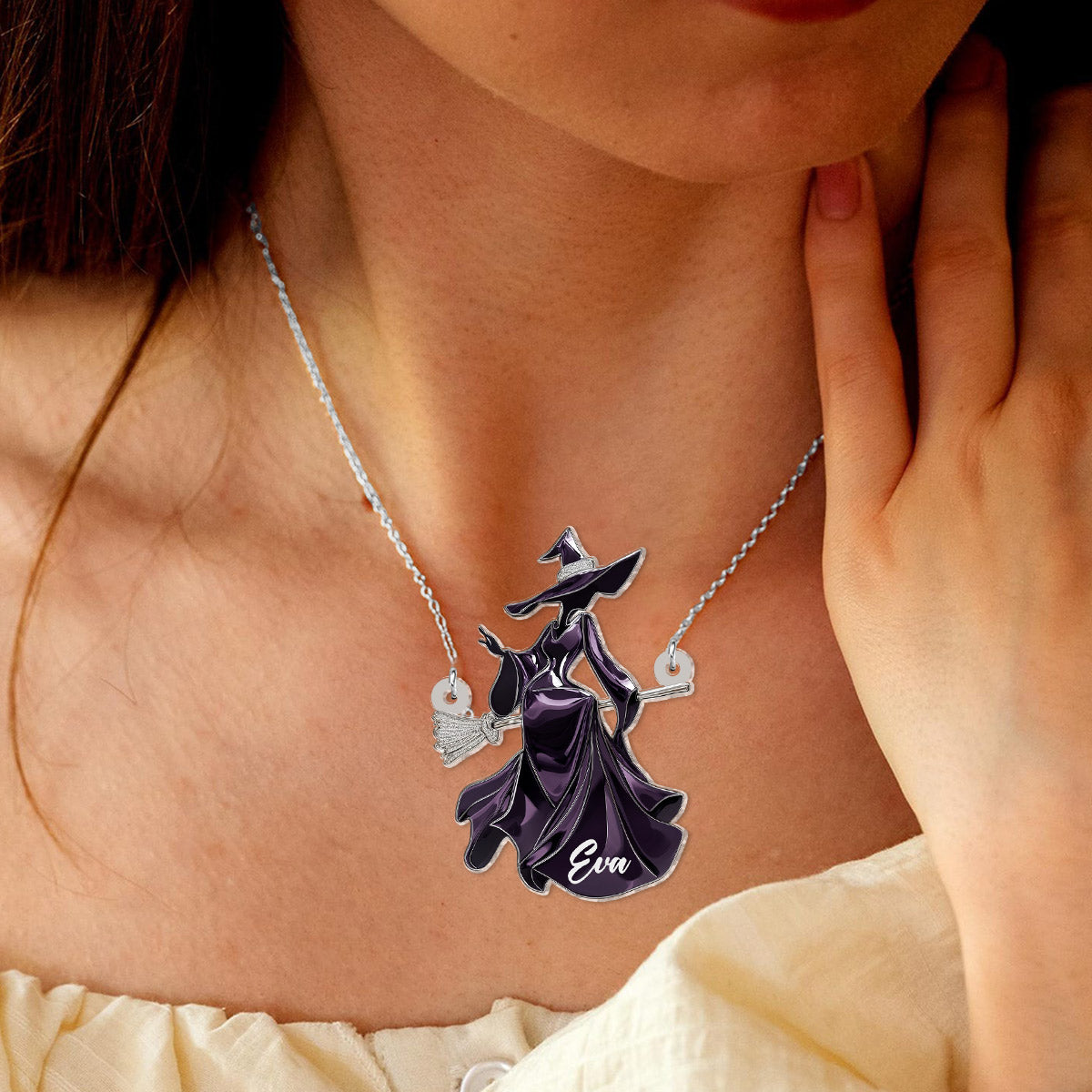 Beautiful Witch - Personalized Witch Custom Shaped Pendant Necklace