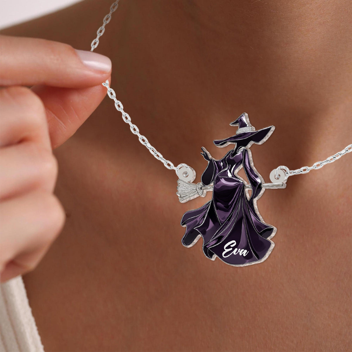 Beautiful Witch - Personalized Witch Custom Shaped Pendant Necklace