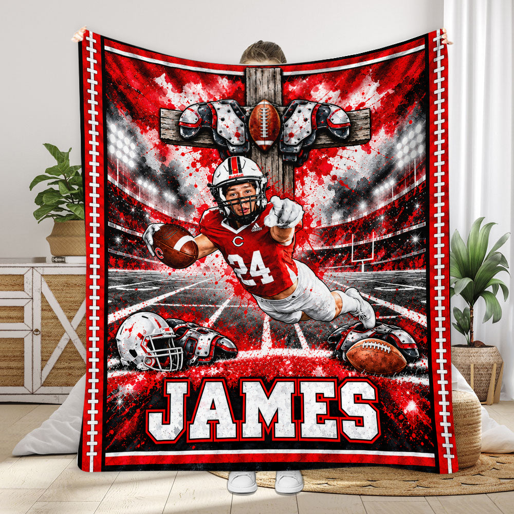 Love God, Play Football - Personalized Football Blanket