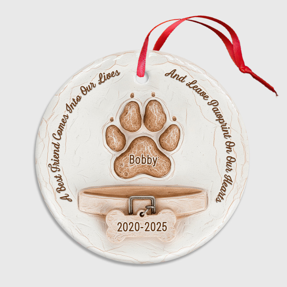 Pawprints On Our Hearts - Personalized Dog Ceramic Circle Ornament