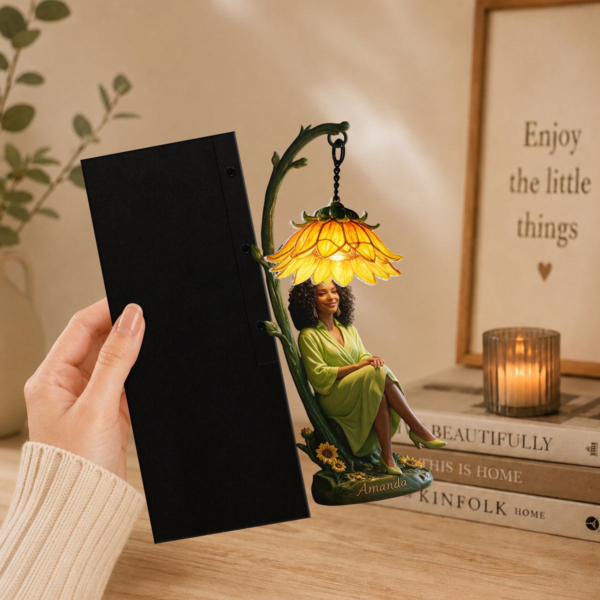 The Her Story Gift Set  - Personalized Bookshelf Lamp & Journal & Keychain With Charm