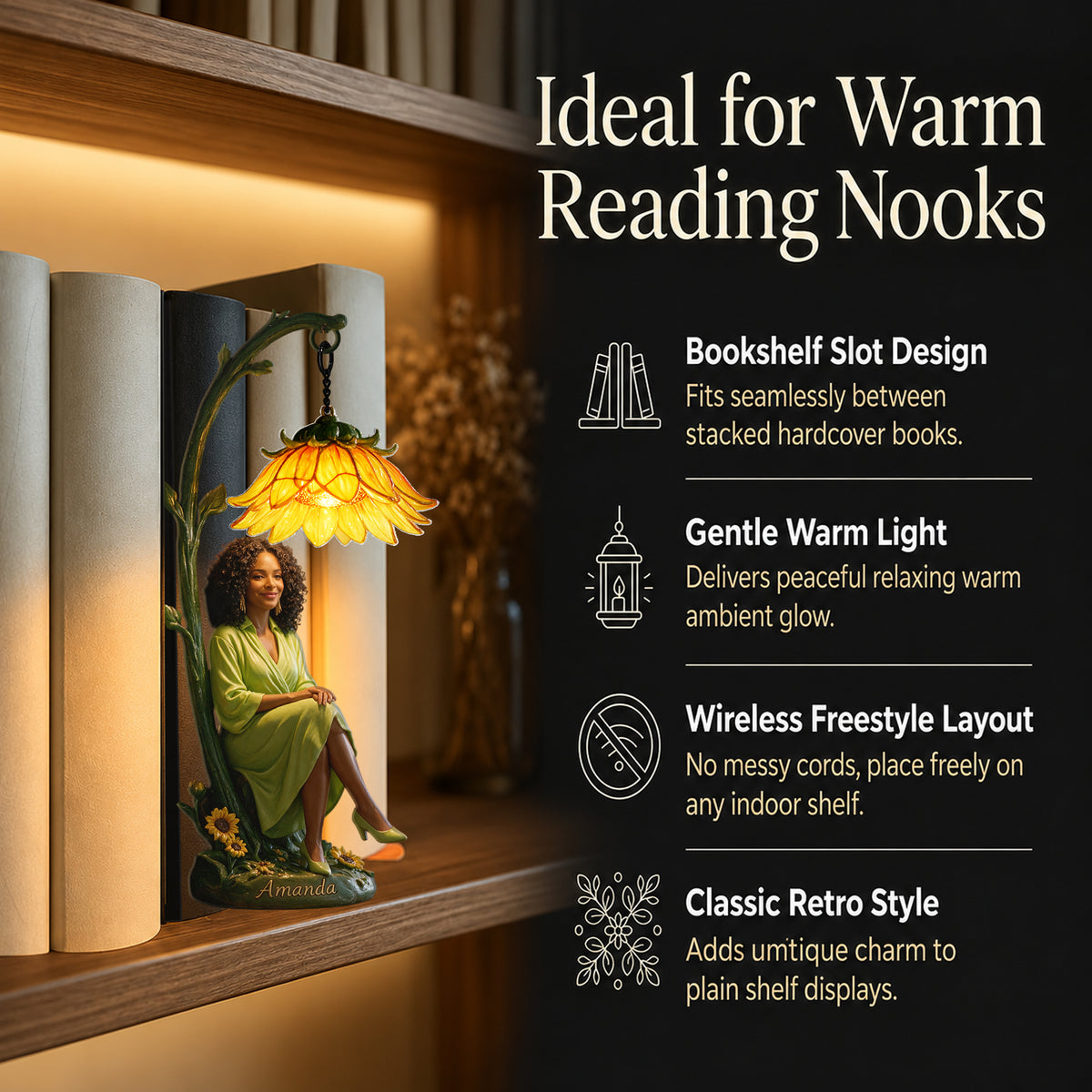 The Her Story Gift Set  - Personalized Bookshelf Lamp & Journal & Keychain With Charm