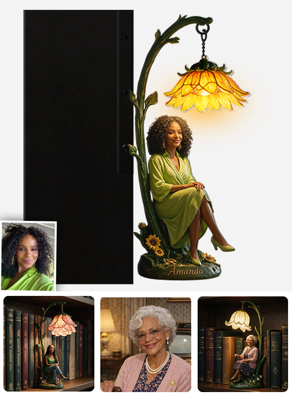 The Her Story Gift Set  - Personalized Bookshelf Lamp & Journal & Keychain With Charm