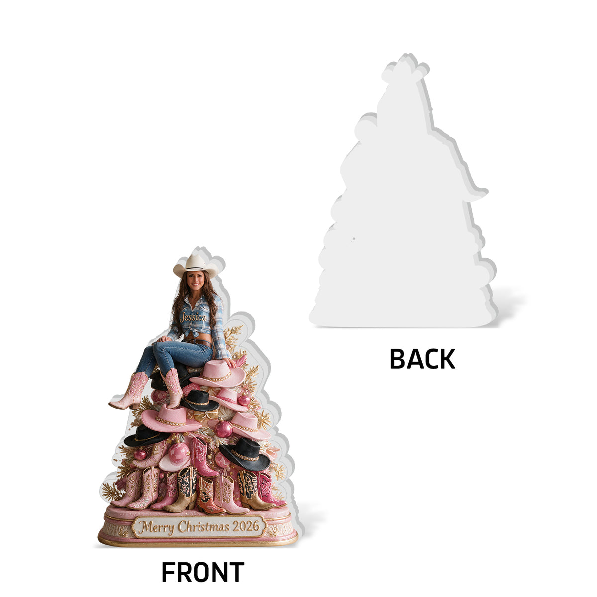 Merry Christmas - Personalized Cowgirl 3D Plaque