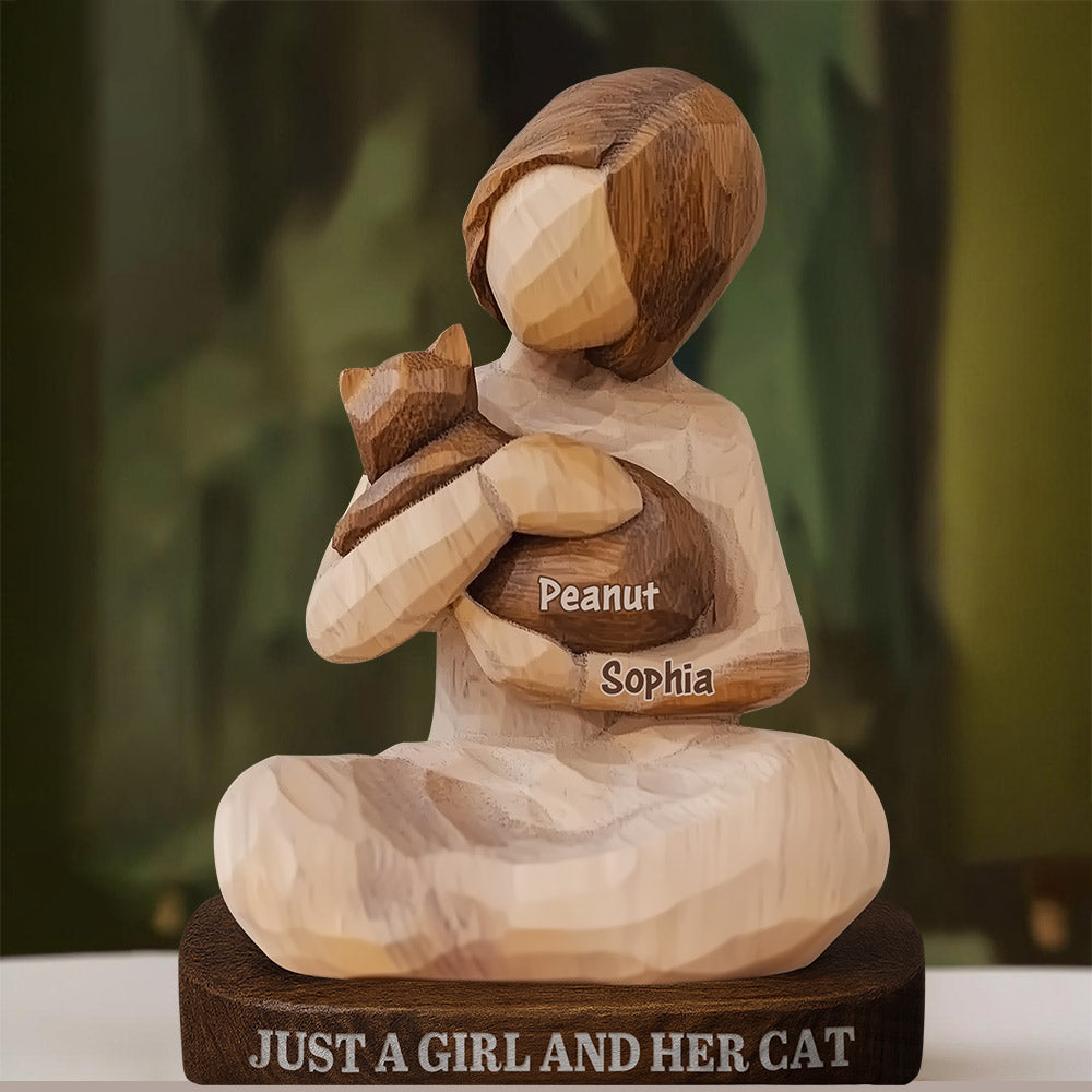 Just A Girl And Her Cat - Personalized Cat Custom Shaped Wood Plaque
