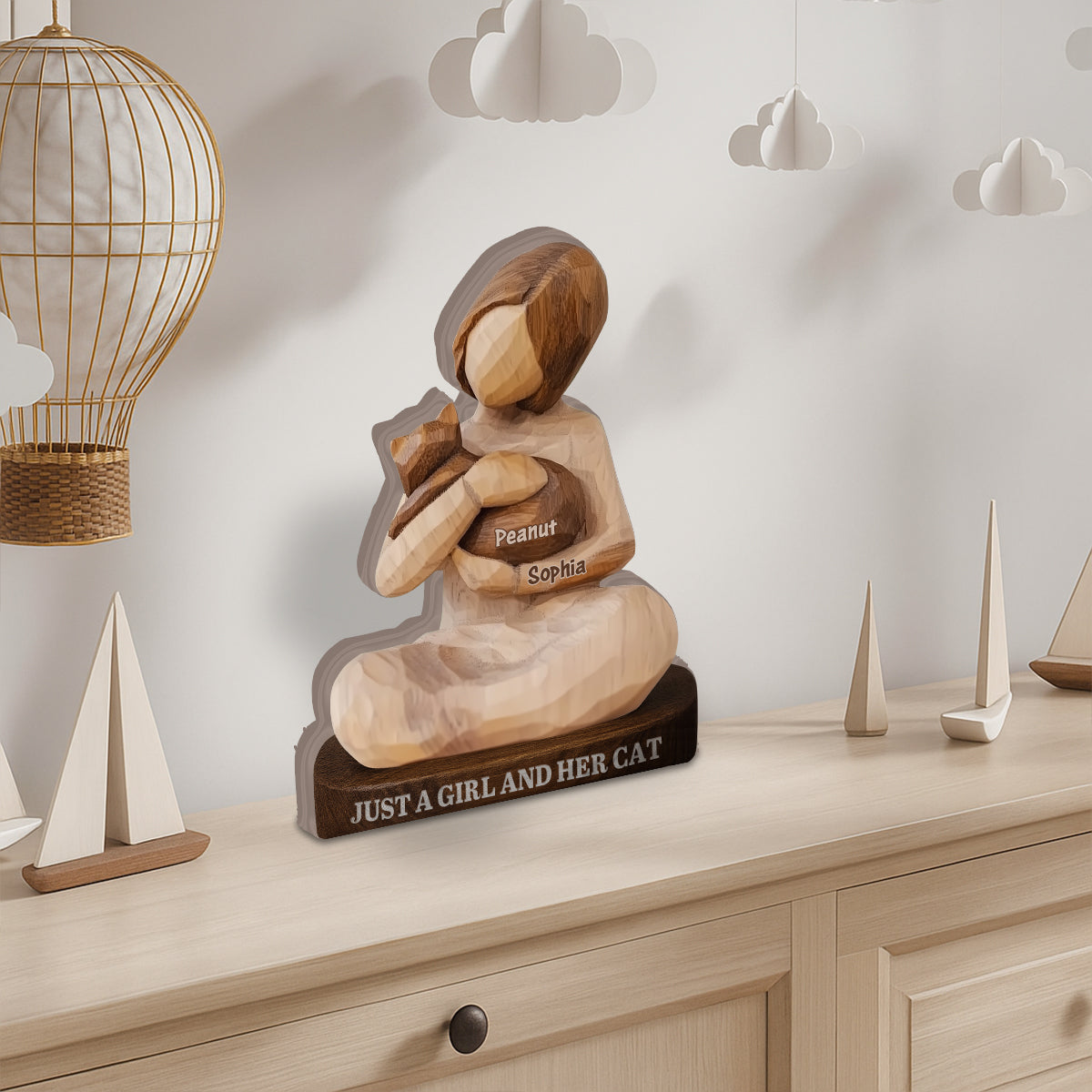 Just A Girl And Her Cat - Personalized Cat Custom Shaped Wood Plaque