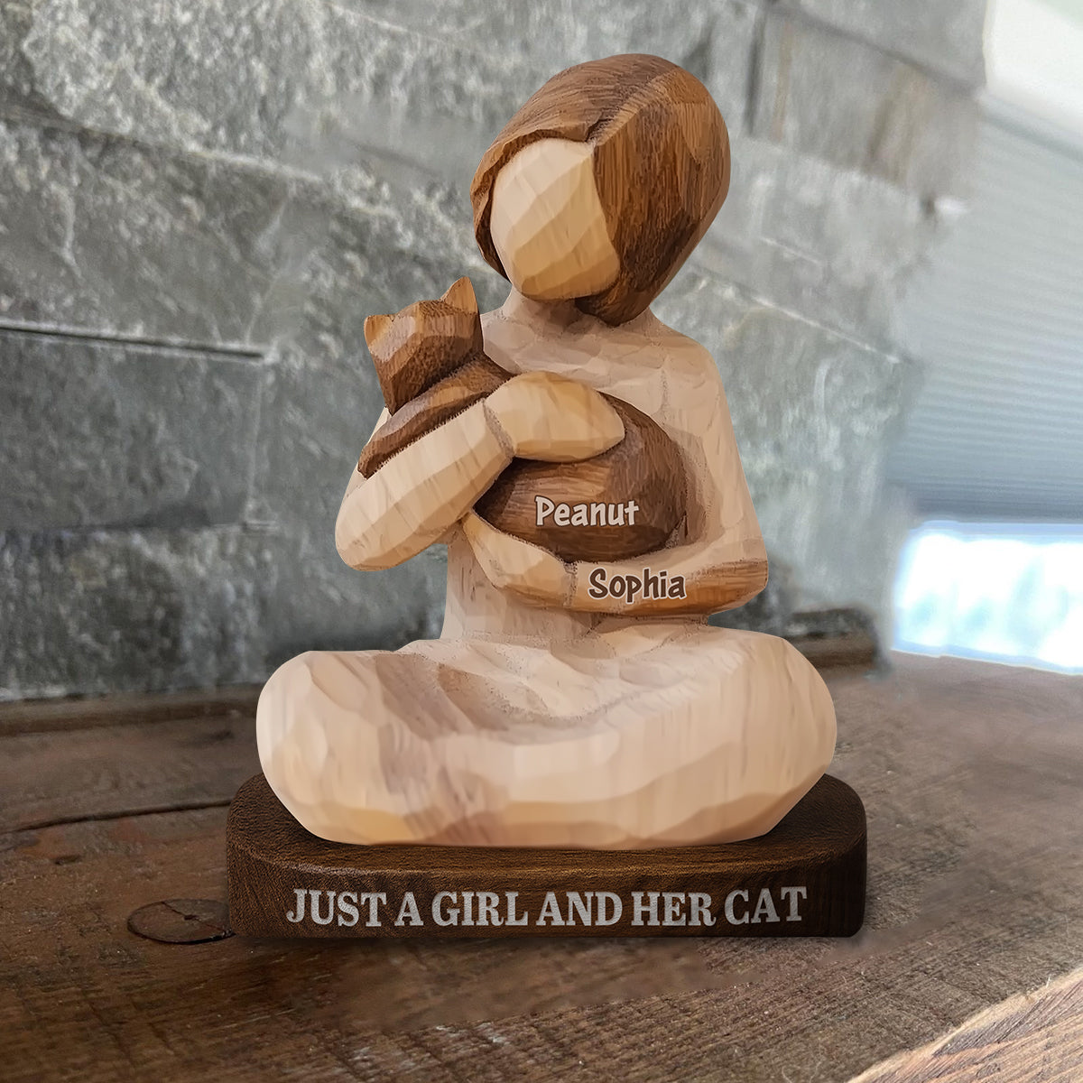 Just A Girl And Her Cat - Personalized Cat Custom Shaped Wood Plaque