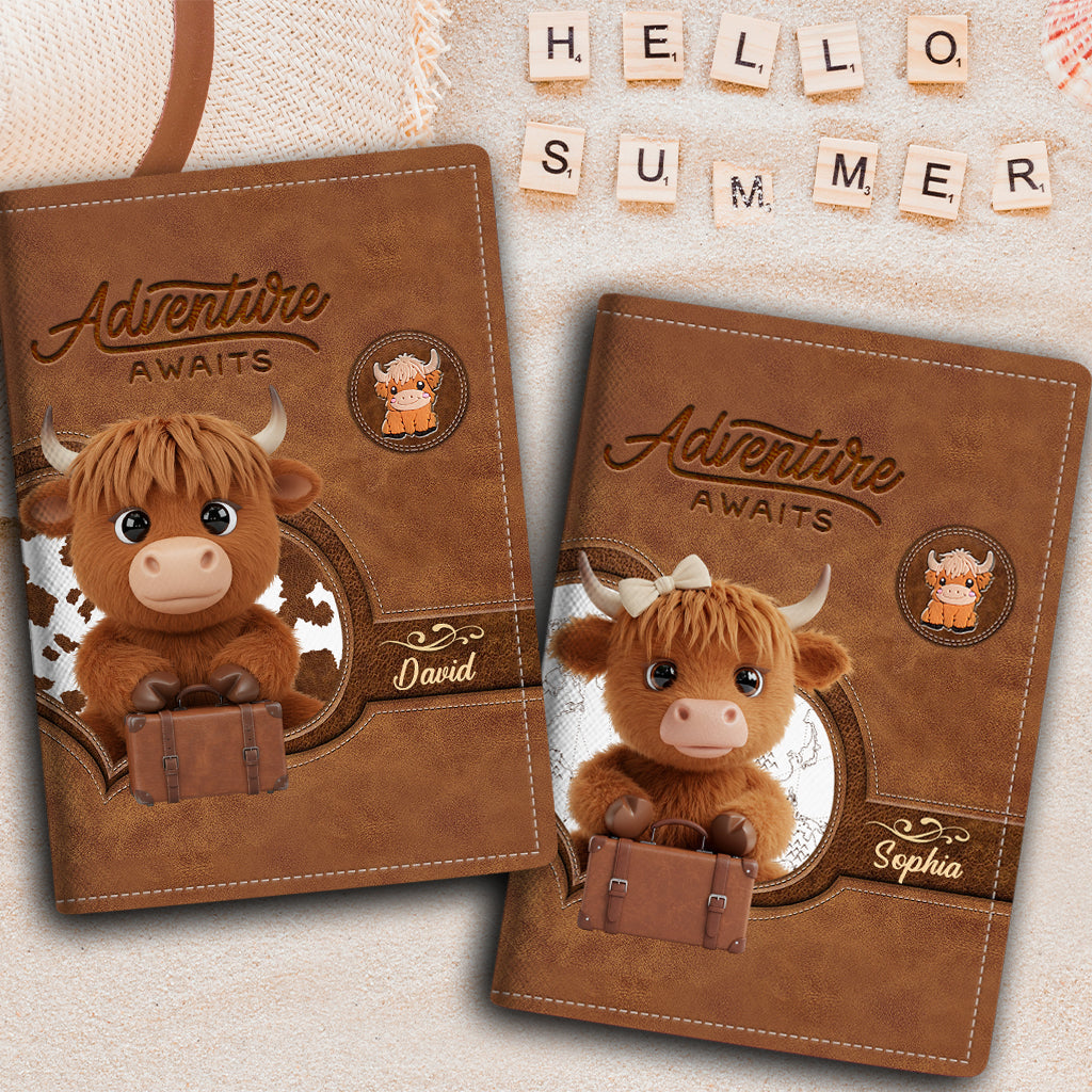 Adventure Awaits - Personalized Highland Cow Passport Holder