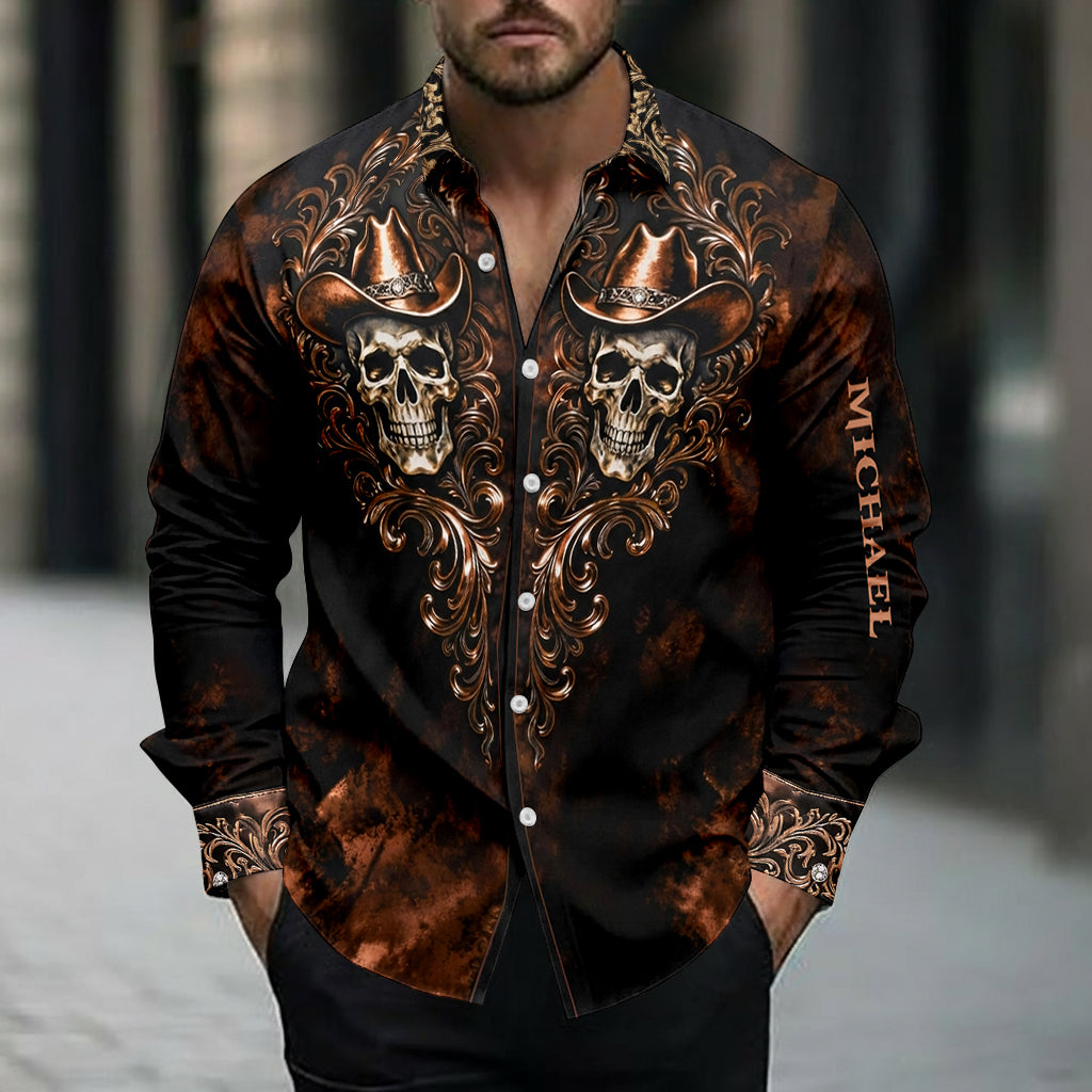 Skull Cowboy - Personalized Skull Button-Up Shirt