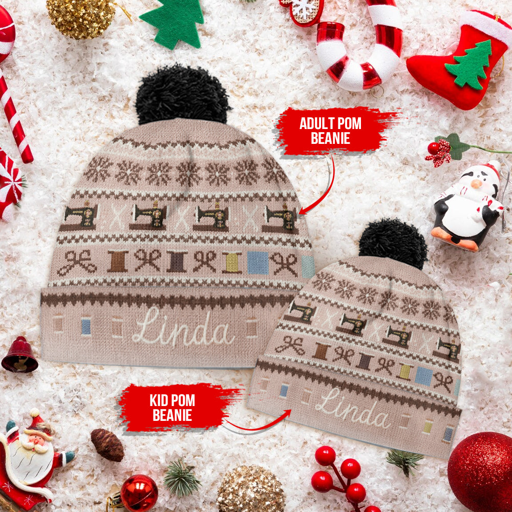 Sewing Machine & Thread Spool - Personalized Sewing Beanie Hat
