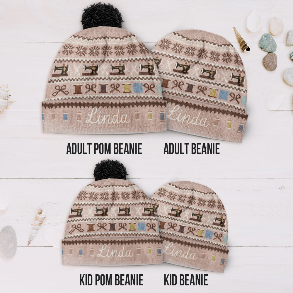 Sewing Machine & Thread Spool - Personalized Sewing Beanie Hat