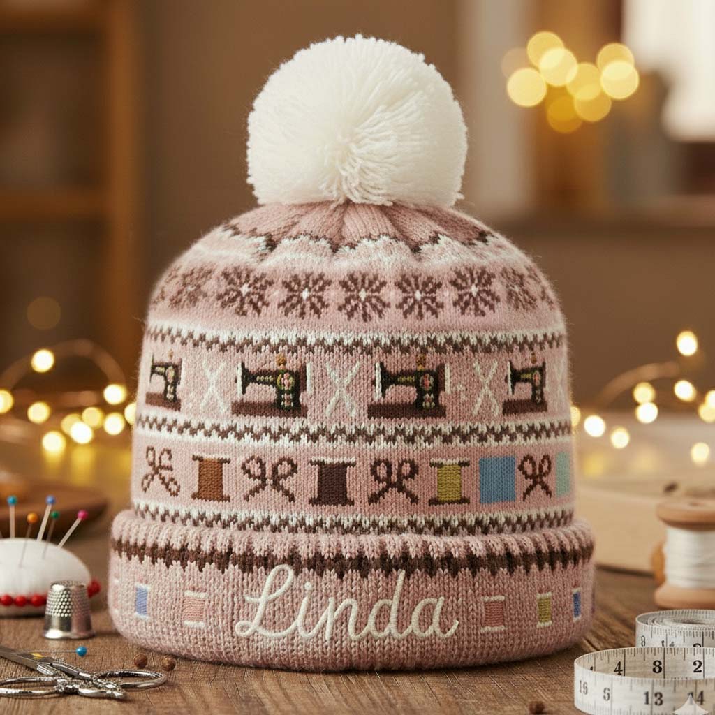 Sewing Machine & Thread Spool - Personalized Sewing Beanie Hat
