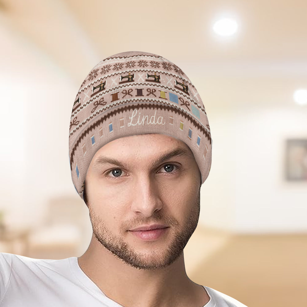 Sewing Machine & Thread Spool - Personalized Sewing Beanie Hat