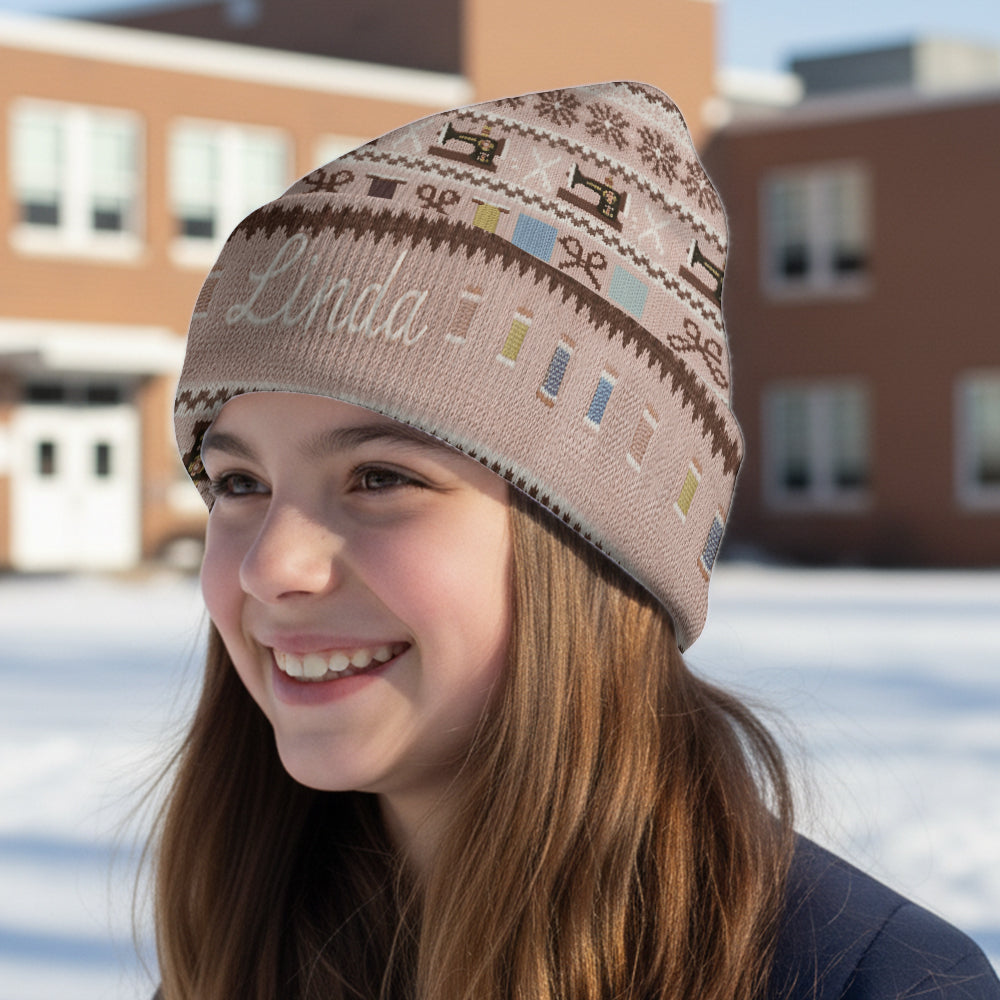 Sewing Machine & Thread Spool - Personalized Sewing Beanie Hat