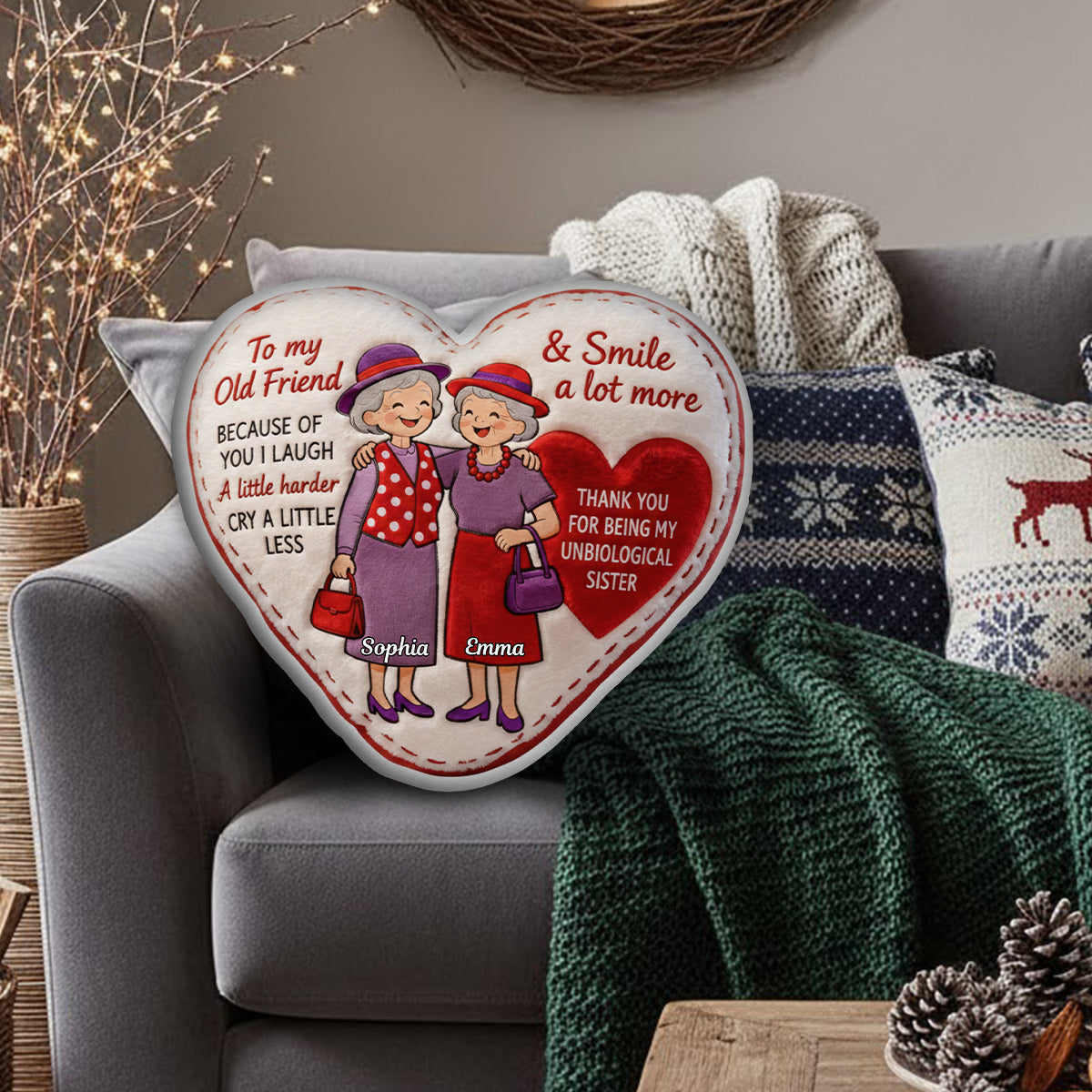 Old Friends - Personalized Bestie Faux Fur Shaped Pillow