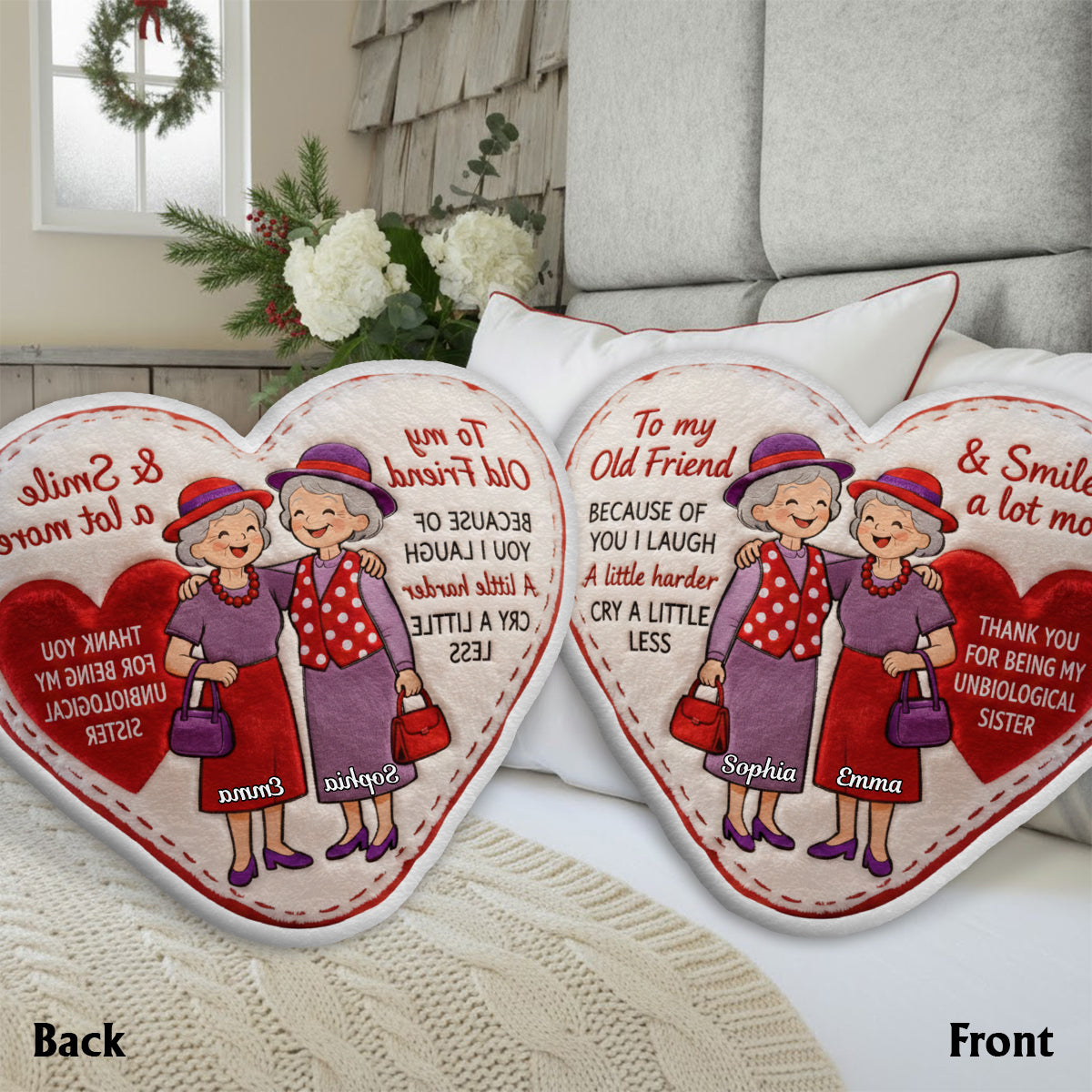 Old Friends - Personalized Bestie Faux Fur Shaped Pillow