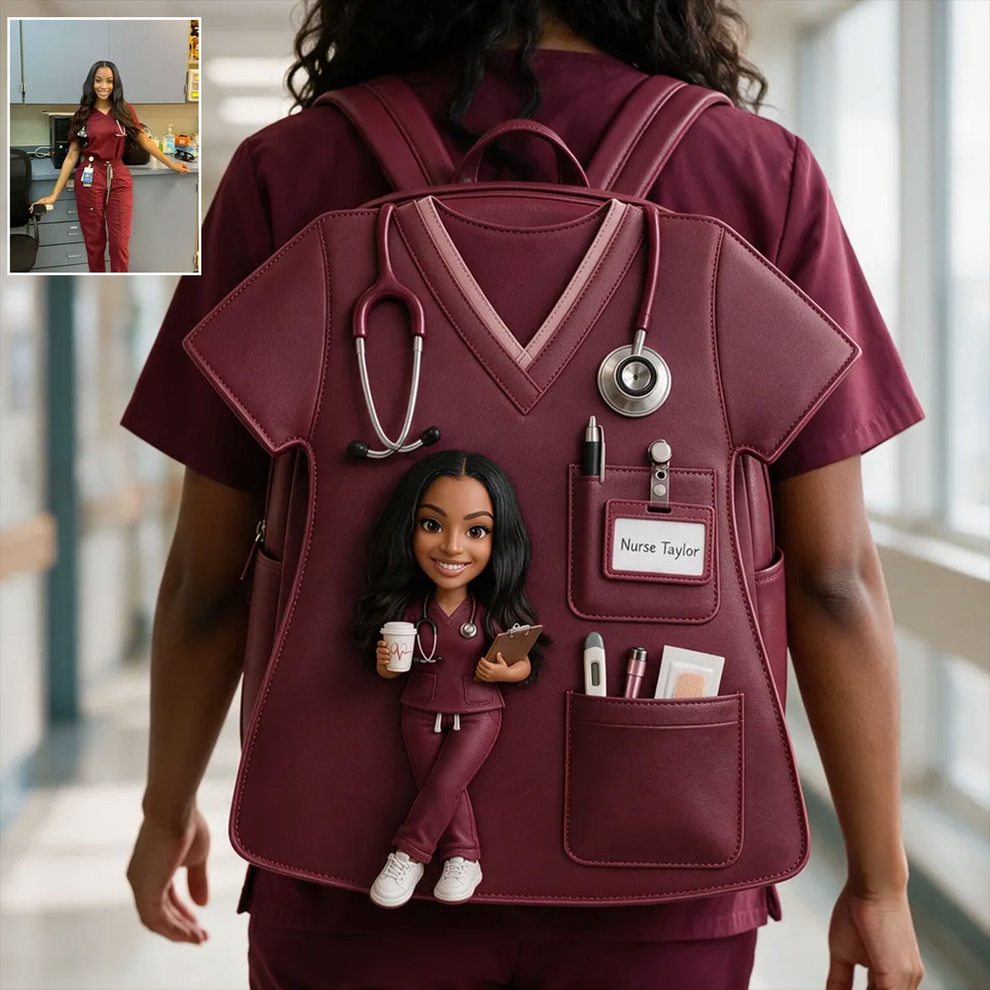 Custom Backpack For Nurse, Custom From Any Photo - Personalized Nurse Changeable Leather Patch Backpack