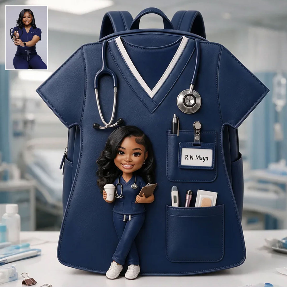 Custom Backpack For Nurse, Custom From Any Photo - Personalized Nurse Changeable Leather Patch Backpack