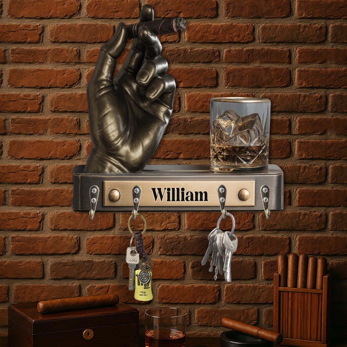 Whiskey And Cigar - Personalized Whisky Custom Shaped Hanging Rack