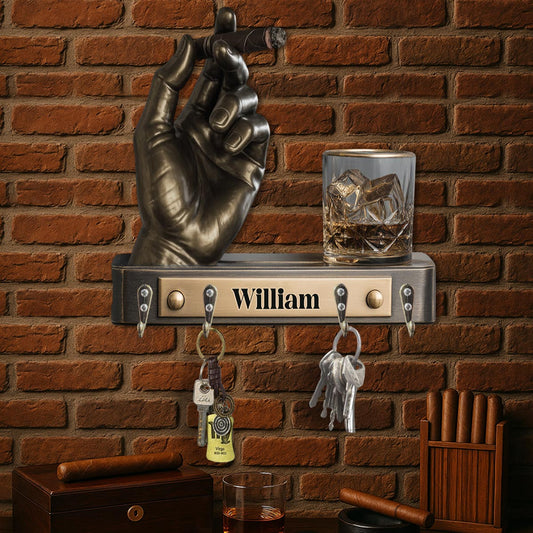 Whiskey And Cigar - Personalized Whisky Custom Shaped Hanging Rack
