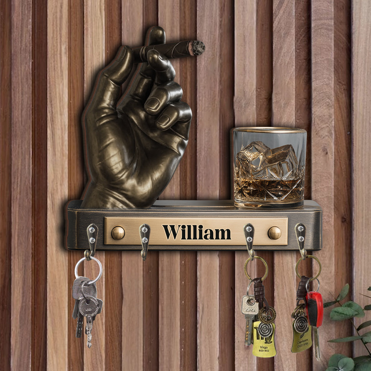 Whiskey And Cigar - Personalized Whisky Custom Shaped Hanging Rack