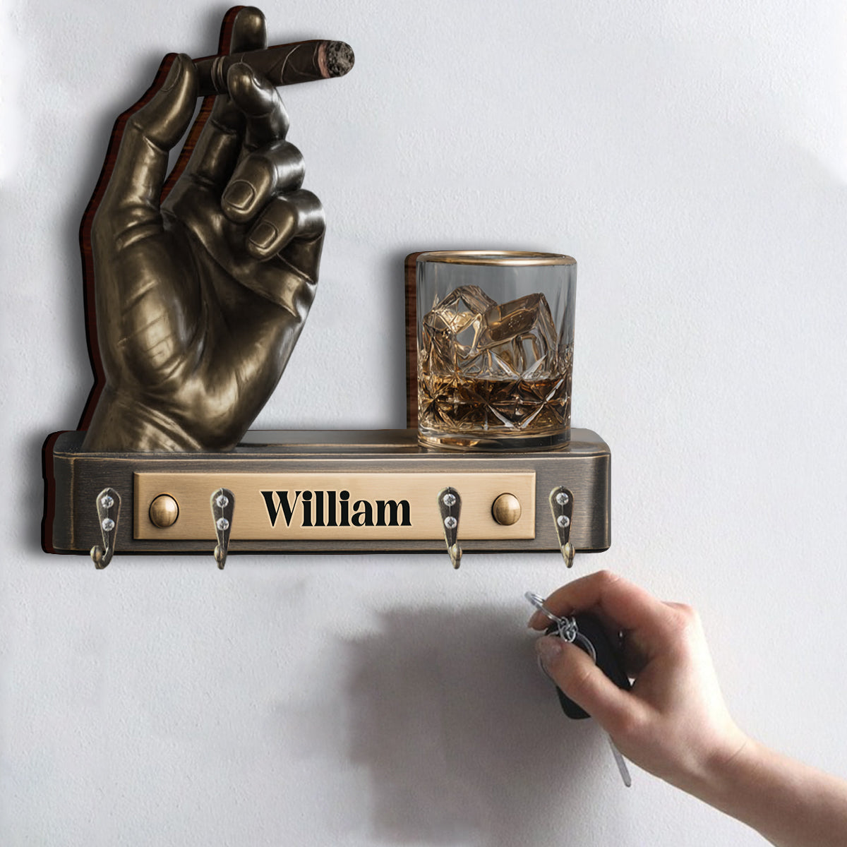 Whiskey And Cigar - Personalized Whisky Custom Shaped Hanging Rack