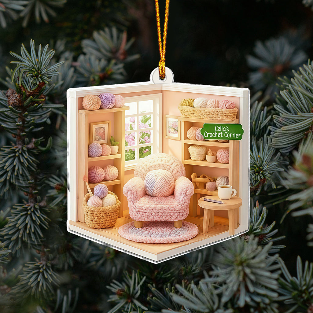 Crochet Corner Yarn Room Xmas - Personalized Crocheting Ornament