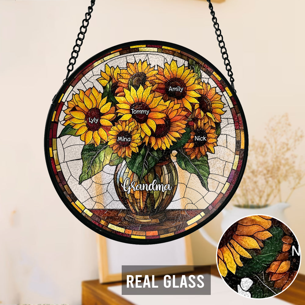 Grandma Sunflower - Personalized Grandma Stained Glass Suncatcher