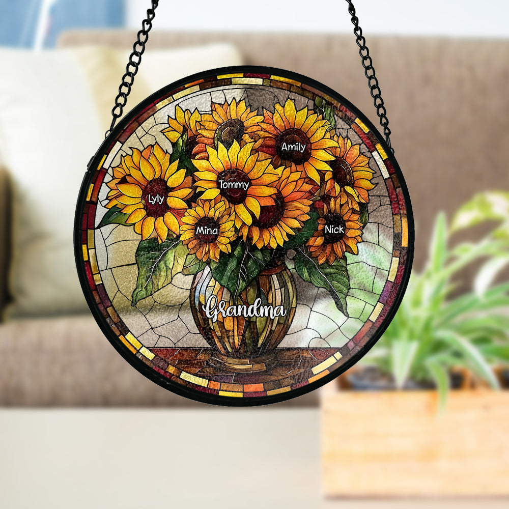 Grandma Sunflower - Personalized Grandma Stained Glass Suncatcher