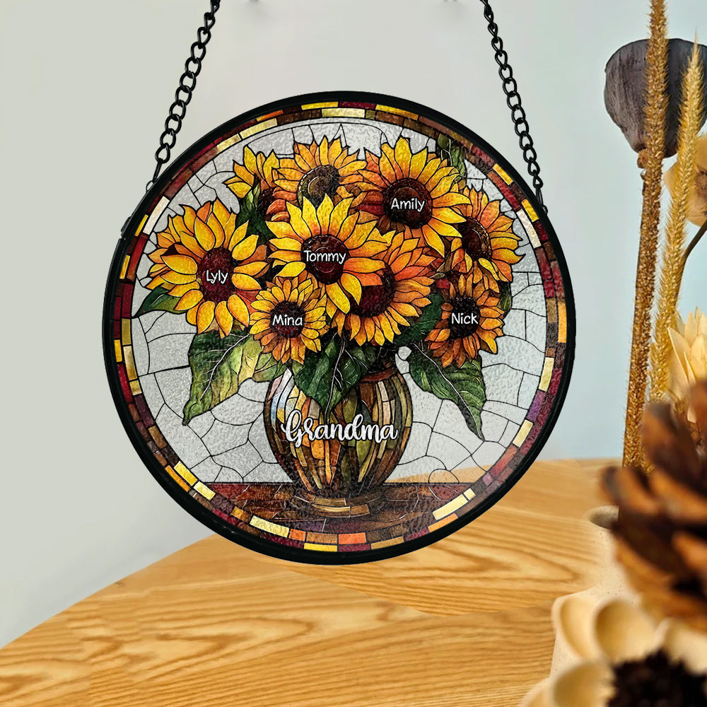 Grandma Sunflower - Personalized Grandma Stained Glass Suncatcher