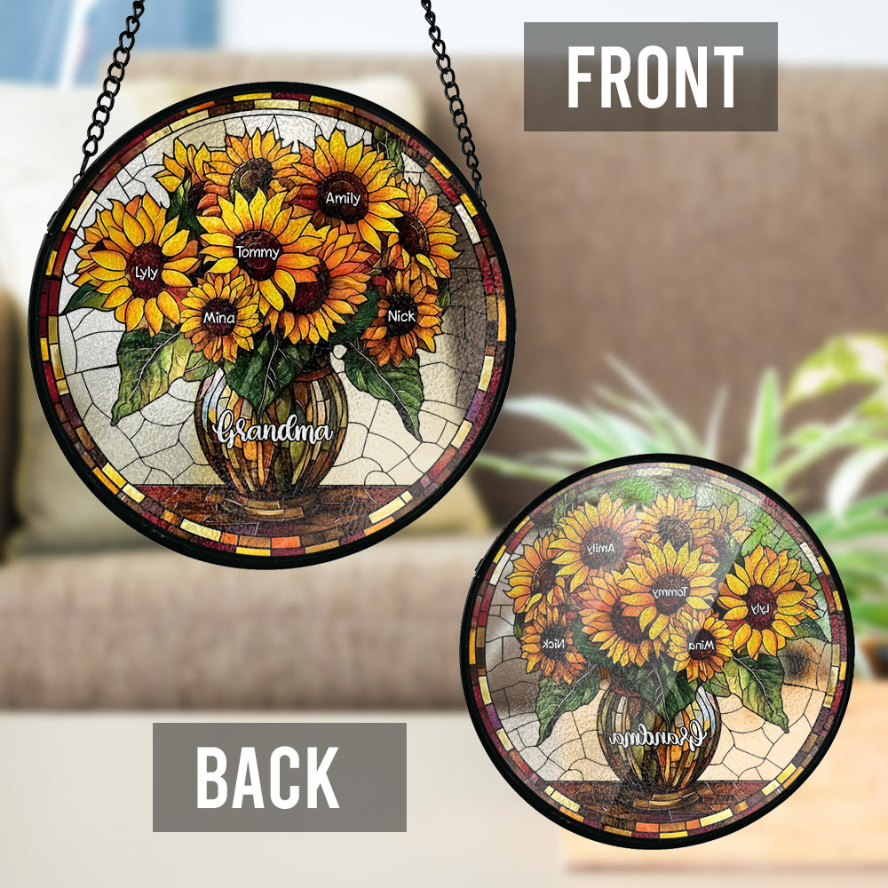 Grandma Sunflower - Personalized Grandma Stained Glass Suncatcher