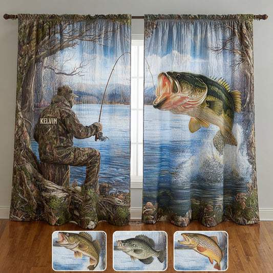 Love Fishing - Personalized Fishing Blackout Window Curtain/ Drapes Set