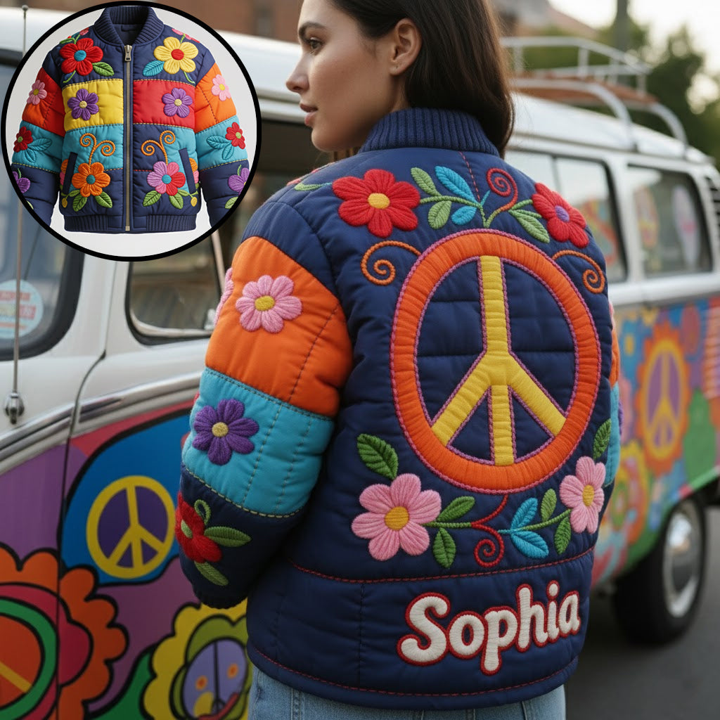 Peace Love And Light - Personalized Hippie Bomber Jacket