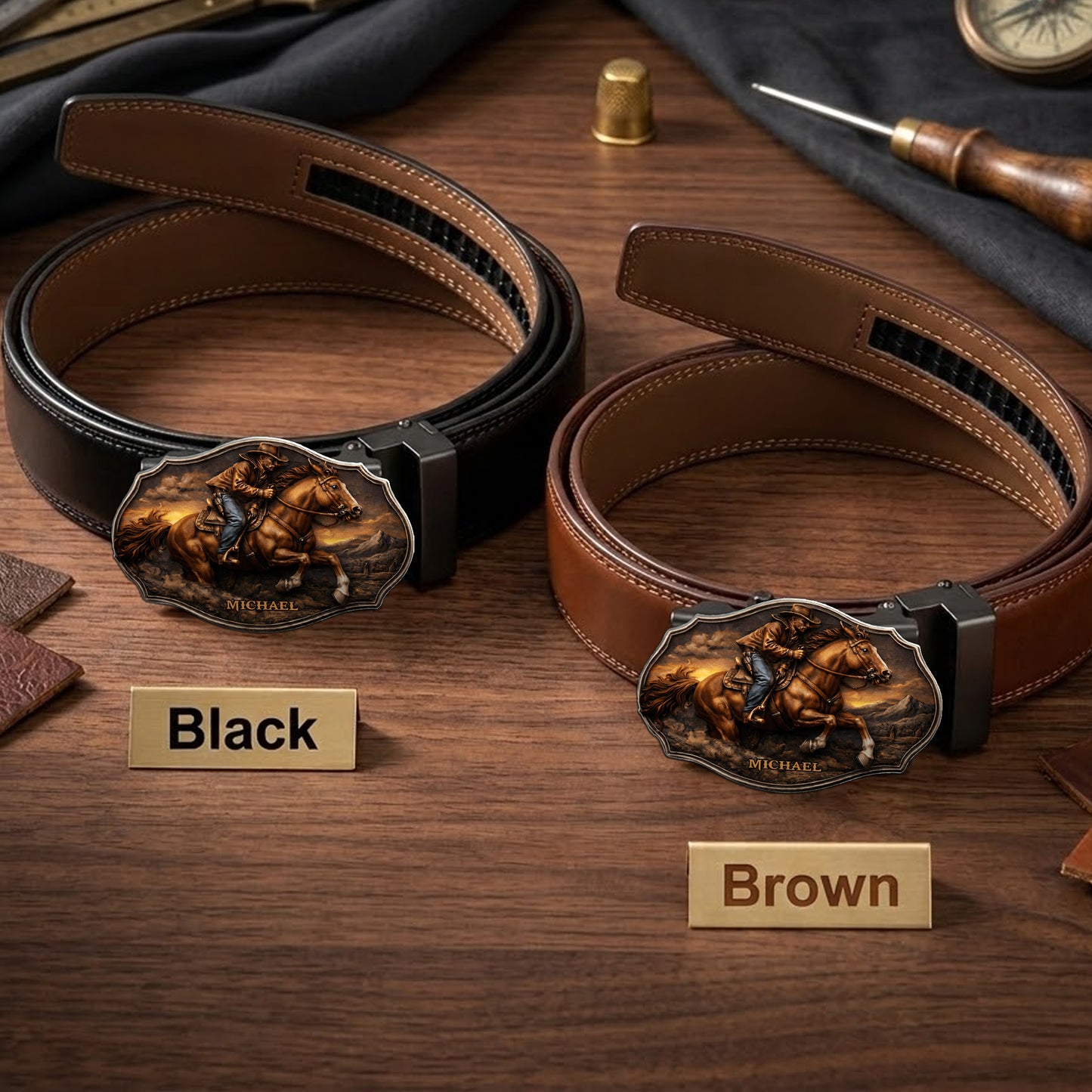 Dallas Cowboys, Western Theme - Personalized Western Outfit Leather Belt With Shaped Buckle